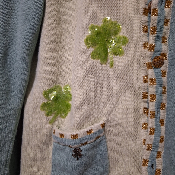 Vintage Storybook Knits Cardigan Sweater HSN St. Patrick's Clover Green Sz S - Picture 13 of 13